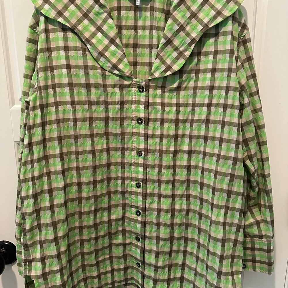 Ganni Green and Brown Plaid Skirt